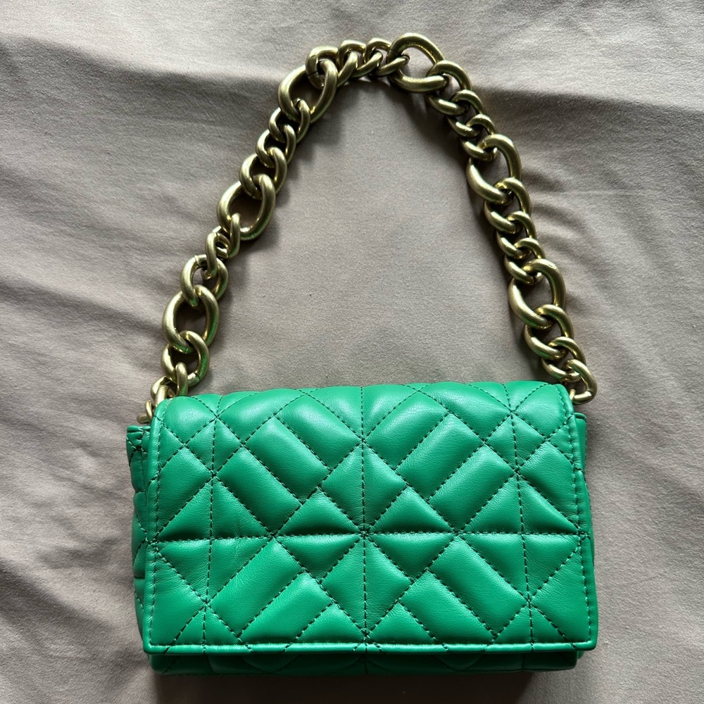 ZARA Green Quilted Chain Shoulder Bag